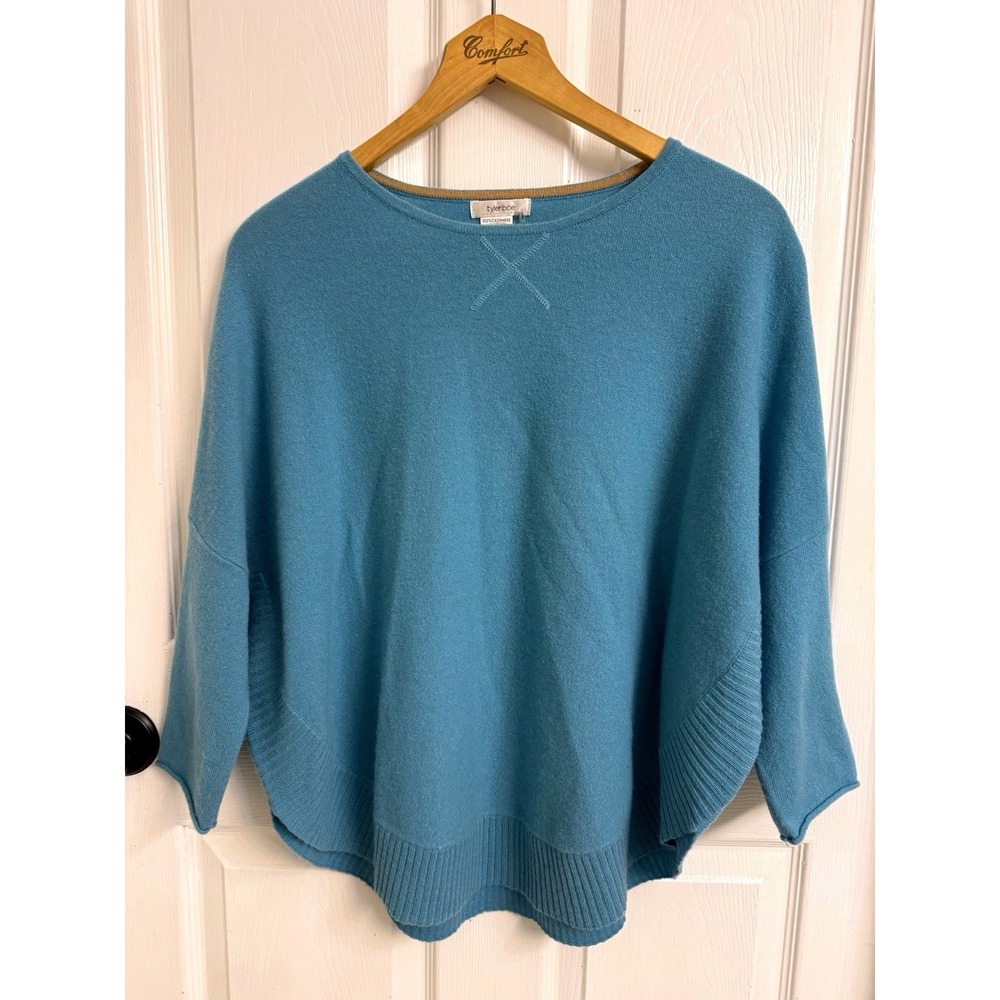 Tyler Boe 100% Cashmere Capelet Sweater Aqua Oversized Flowy 3/4 Sleeve Women XS